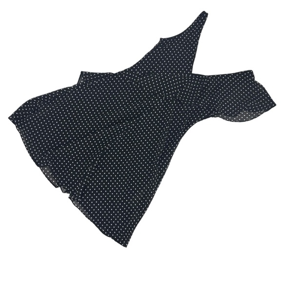 Chaps Black with White Polka Dots Asymmetrical Ruffled Lined Flutter Dress, 8 - Picture 12 of 17